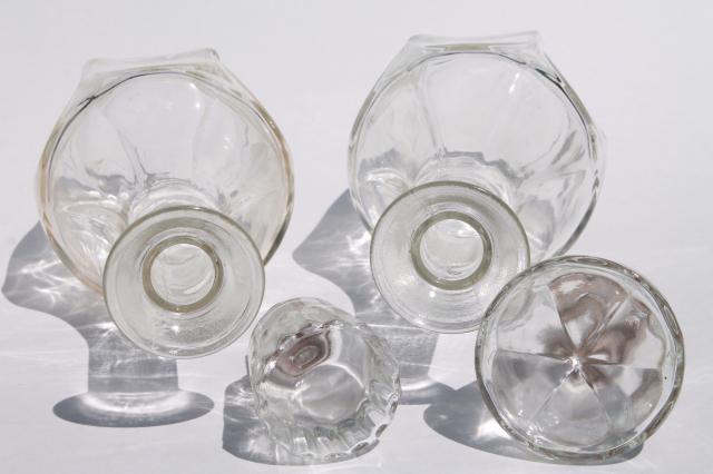 photo of mid-century mod vintage clear glass decanters, bar bottle liquor bottles #8