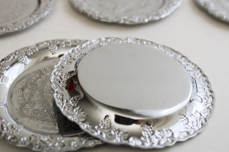 photo of mid-century mod vintage coaster set, shiny silver chrome coasters, retro barware #3