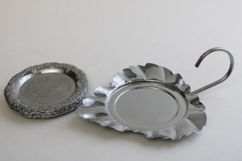 photo of mid-century mod vintage coaster set, shiny silver chrome coasters, retro barware #4