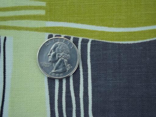 photo of mid-century mod vintage decorator fabric, grey / apple green plaid print #2