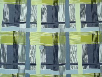 catalog photo of mid-century mod vintage decorator fabric, grey / apple green plaid print