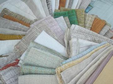 catalog photo of mid-century mod   vintage fabric samples lot, belgian linen, burlap etc.