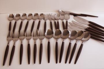 catalog photo of mid-century mod vintage flatware, Japan stainless w/ rosewood melamine handles