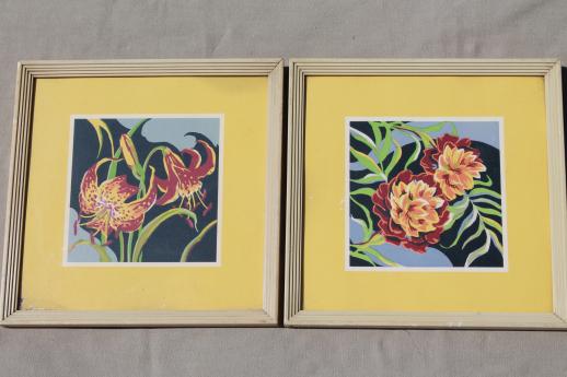 photo of mid-century mod vintage framed wall art prints, 50s retro bright graphic florals #1