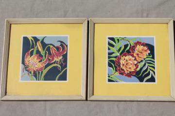 catalog photo of mid-century mod vintage framed wall art prints, 50s retro bright graphic florals