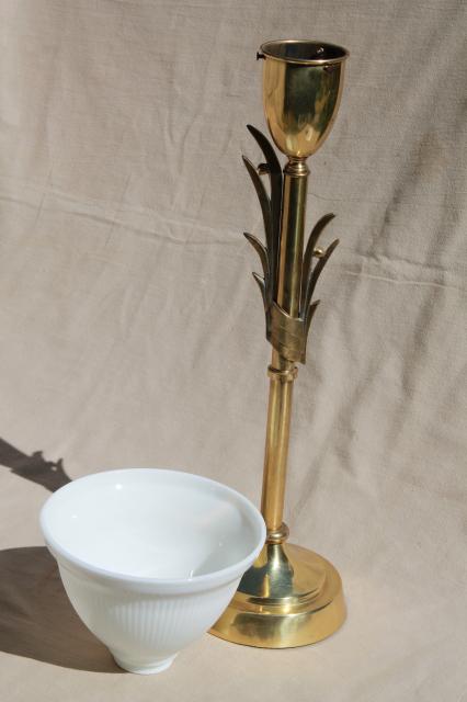 photo of mid-century mod vintage huge brass torch table lamp, Stiffel torchiere w/ glass reflector shade #8