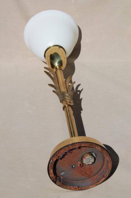 photo of mid-century mod vintage huge brass torch table lamp, Stiffel torchiere w/ glass reflector shade #10