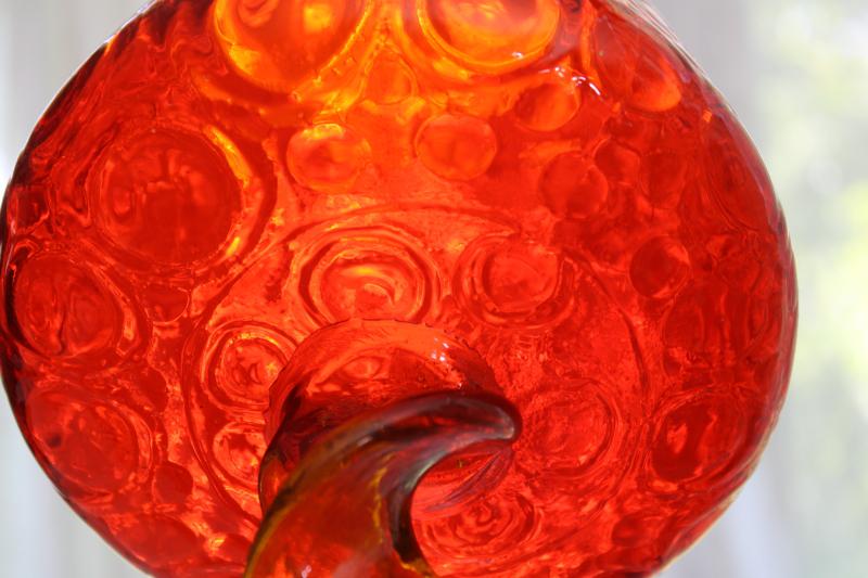 photo of mid-century mod vintage huge wine goblet vase, bullseye texture twist stem amberina glass #3