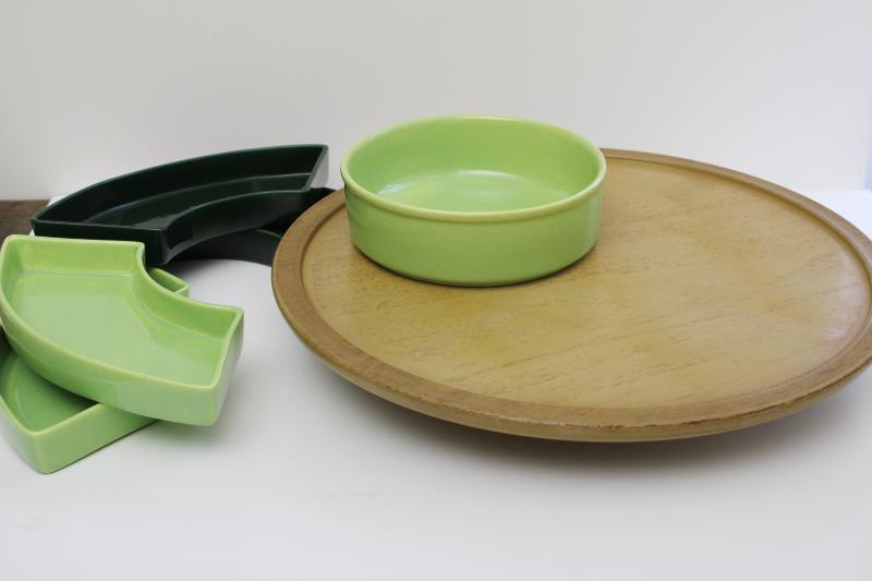 photo of mid-century mod vintage lazy susan w/ ceramic relish tray apple green & pine green #2