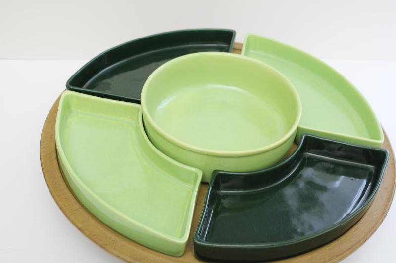 photo of mid-century mod vintage lazy susan w/ ceramic relish tray apple green & pine green #12