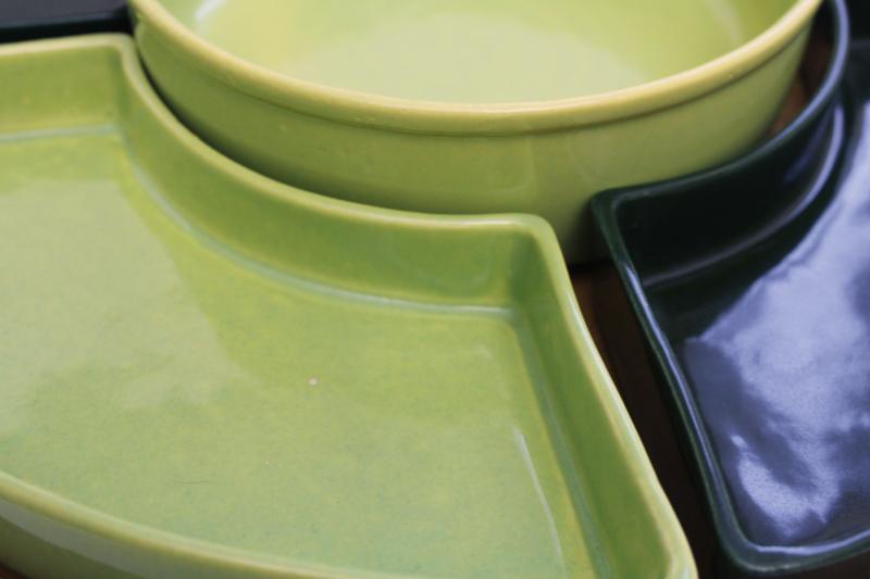 photo of mid-century mod vintage lazy susan w/ ceramic relish tray apple green & pine green #14