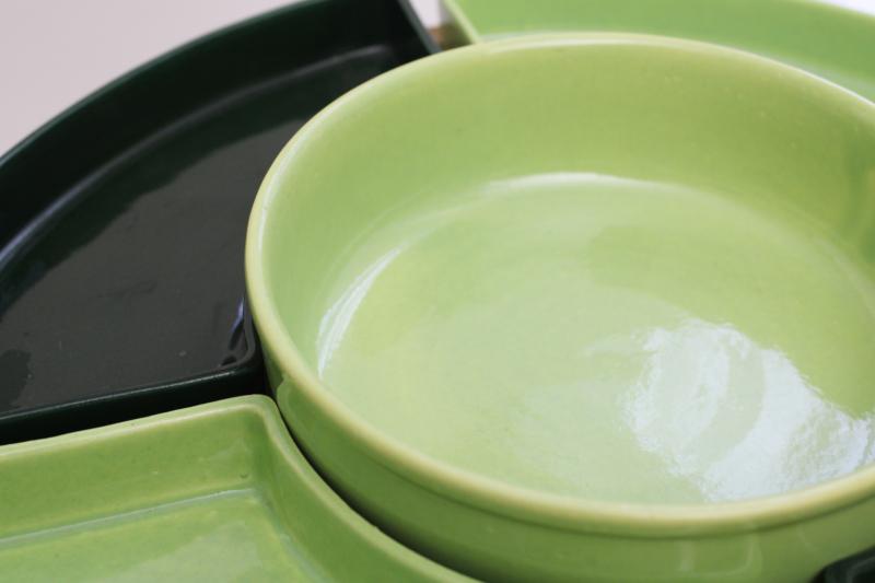 photo of mid-century mod vintage lazy susan w/ ceramic relish tray apple green & pine green #15
