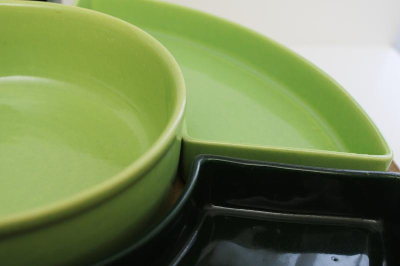 photo of mid-century mod vintage lazy susan w/ ceramic relish tray apple green & pine green #16