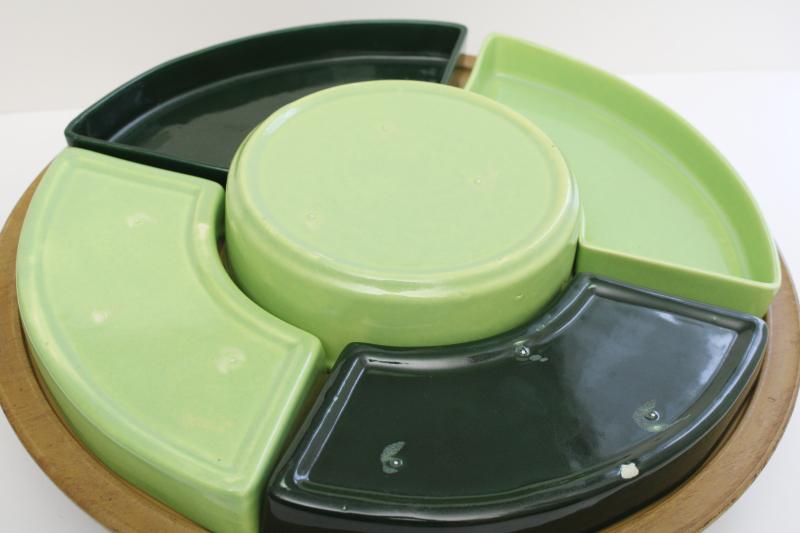 photo of mid-century mod vintage lazy susan w/ ceramic relish tray apple green & pine green #17