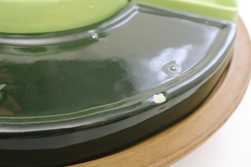 photo of mid-century mod vintage lazy susan w/ ceramic relish tray apple green & pine green #18