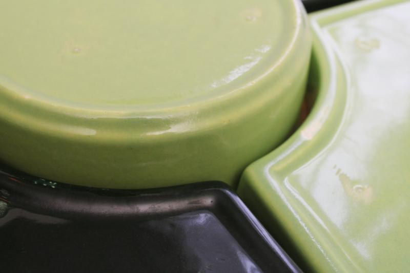 photo of mid-century mod vintage lazy susan w/ ceramic relish tray apple green & pine green #19