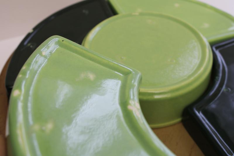 photo of mid-century mod vintage lazy susan w/ ceramic relish tray apple green & pine green #20