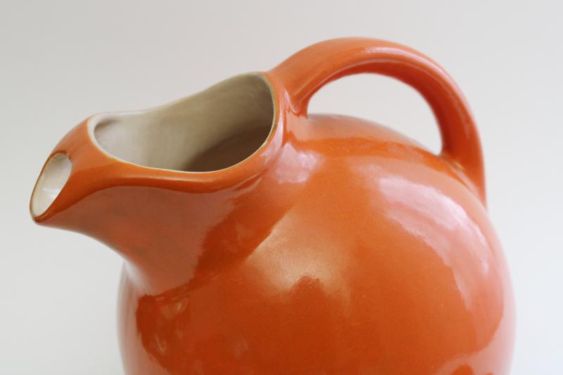 photo of mid-century mod vintage pottery pitcher, round ball jug orange ceramic #3