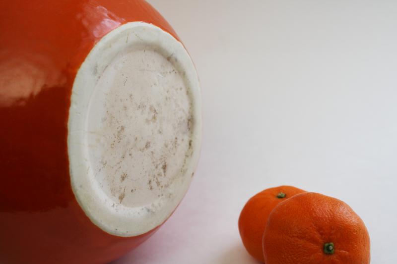 photo of mid-century mod vintage pottery pitcher, round ball jug orange ceramic #4