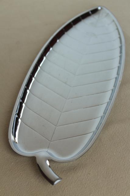 photo of mid-century mod vintage silver chrome metal long narrow leaf tray, art deco style #2