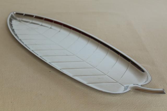 photo of mid-century mod vintage silver chrome metal long narrow leaf tray, art deco style #3