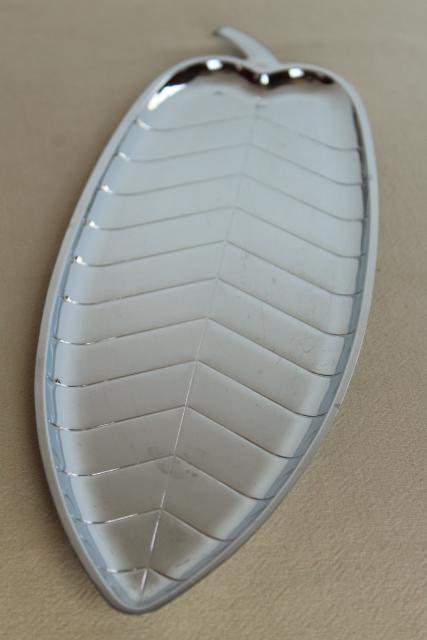 photo of mid-century mod vintage silver chrome metal long narrow leaf tray, art deco style #4