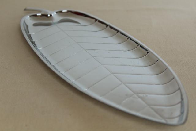 photo of mid-century mod vintage silver chrome metal long narrow leaf tray, art deco style #5