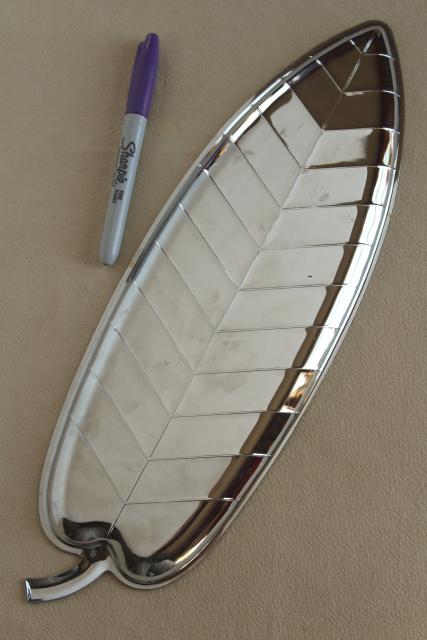 photo of mid-century mod vintage silver chrome metal long narrow leaf tray, art deco style #6