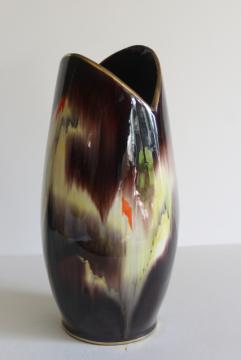 catalog photo of mid-century modern vintage Germany art pottery vase, retro drip glaze ceramic