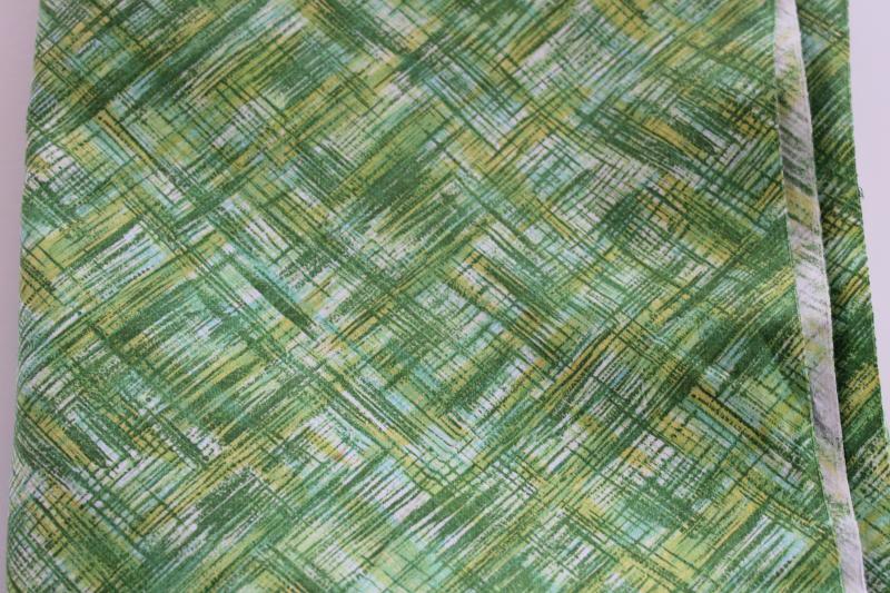 photo of mid-century modern vintage crosshatch print cotton fabric, yellow & lime green #4