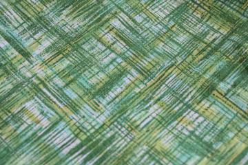 catalog photo of mid-century modern vintage crosshatch print cotton fabric, yellow & lime green