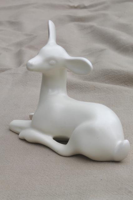 photo of mid-century modern vintage pure white pottery figurine young fawn deer #1