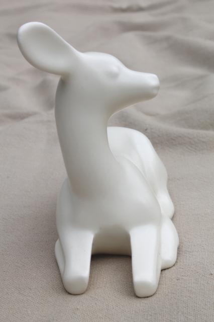 photo of mid-century modern vintage pure white pottery figurine young fawn deer #3