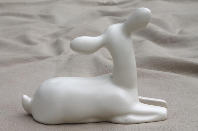 photo of mid-century modern vintage pure white pottery figurine young fawn deer #4