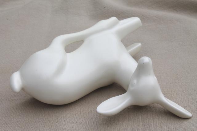 photo of mid-century modern vintage pure white pottery figurine young fawn deer #6