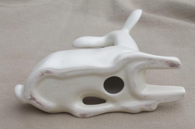 photo of mid-century modern vintage pure white pottery figurine young fawn deer #7