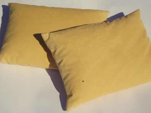 photo of mid-century modern vintage sofa pillows, feather filled gold barkcloth #1