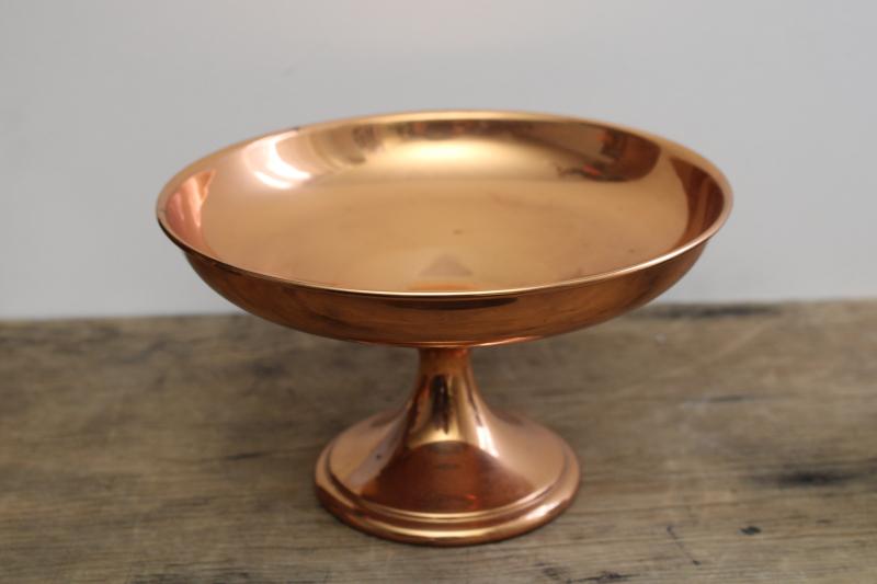 photo of mid-century modern vintage solid copper tazza, pedestal plate, compote or candy dish  #1