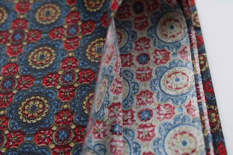 photo of mid-century vintage 36 wide cotton fabric, print in red, blue, mustard gold #3