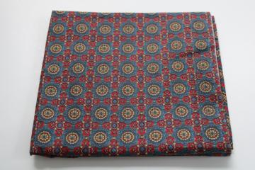 catalog photo of mid-century vintage 36 wide cotton fabric, print in red, blue, mustard gold