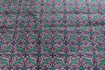 catalog photo of mid-century vintage 36 wide cotton fabric, print in turquoise, pink, violet purple