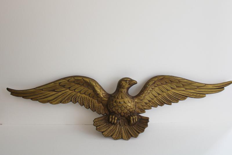 photo of mid-century vintage Americana cast metal bald eagle wall plaque hanging #1