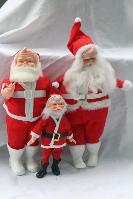 photo of mid-century vintage Christmas decorations, lot plastic Santa Claus dolls #1