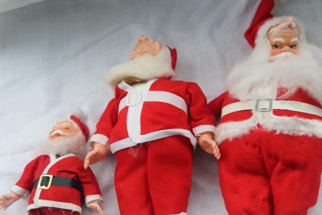 photo of mid-century vintage Christmas decorations, lot plastic Santa Claus dolls #2