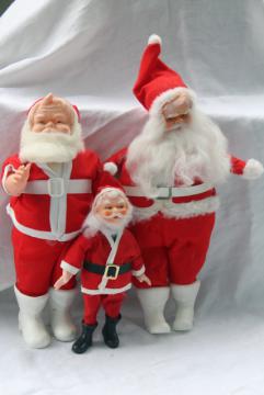 mid-century vintage Christmas decorations, lot plastic Santa Claus dolls