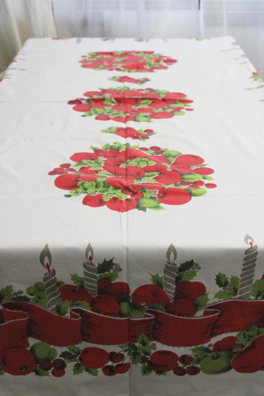 photo of mid-century vintage Christmas print cotton tablecloth, retro holiday decor #1