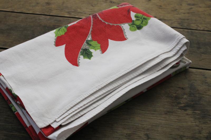 photo of mid-century vintage Christmas print cotton tablecloth, retro holiday decor #2