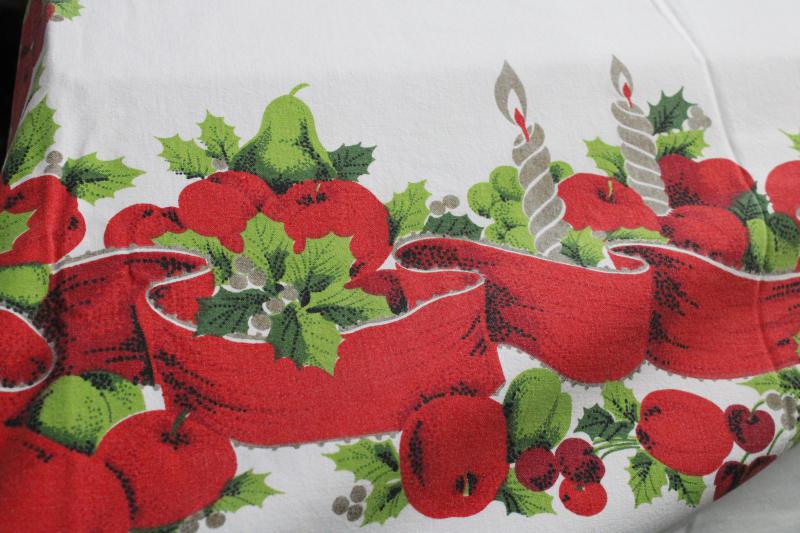 photo of mid-century vintage Christmas print cotton tablecloth, retro holiday decor #4