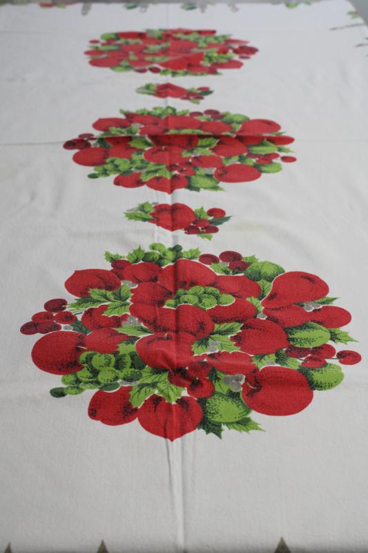 photo of mid-century vintage Christmas print cotton tablecloth, retro holiday decor #6