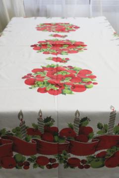 catalog photo of mid-century vintage Christmas print cotton tablecloth, retro holiday decor